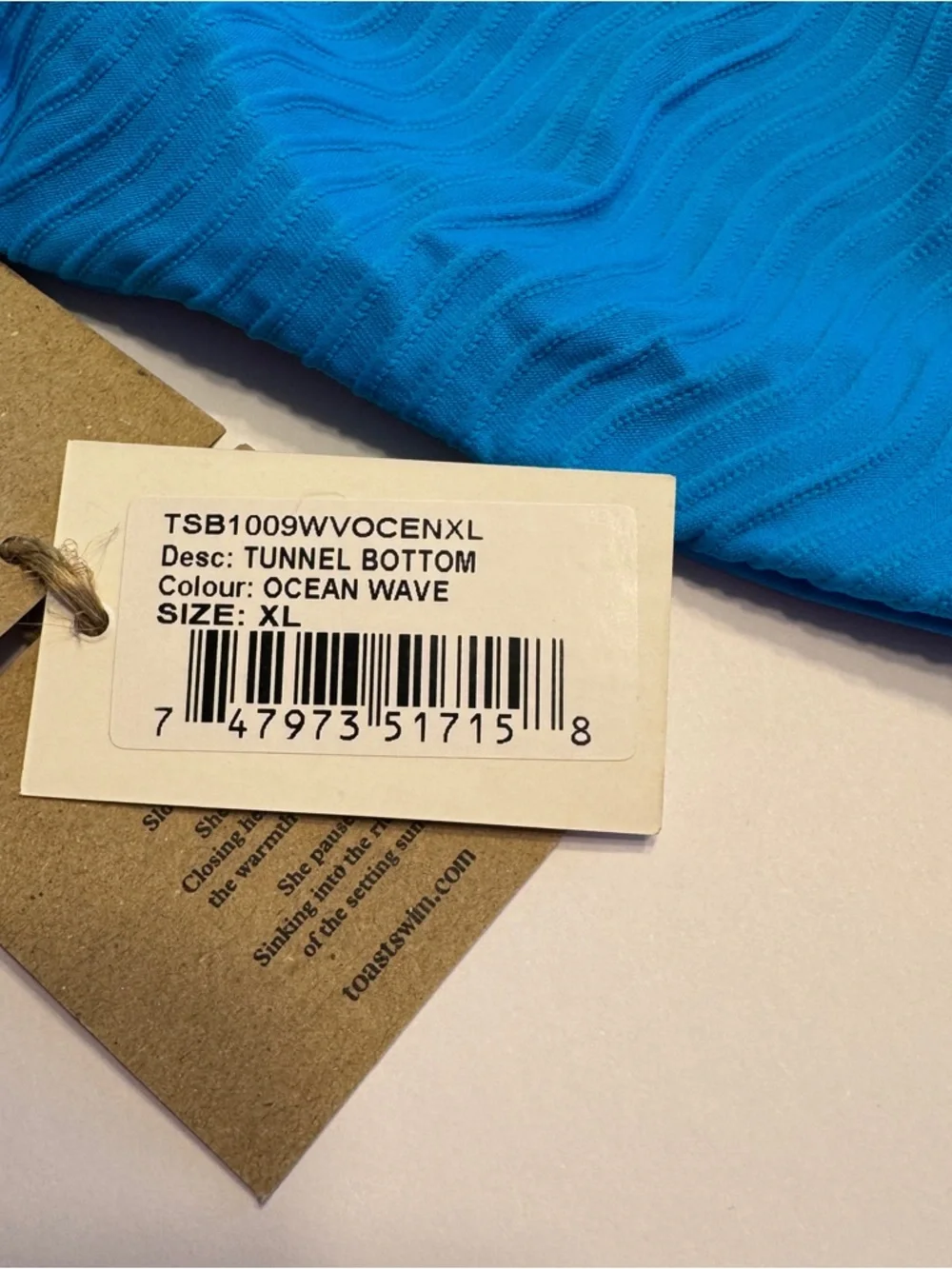 Toast Swim Tunnel Bikini Bottom XL Ocean Blue Textured Tie Side High Cut - Picture 3 of 7